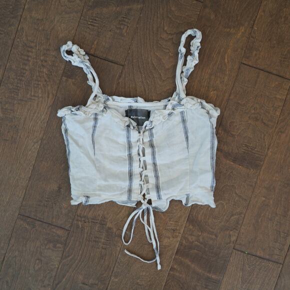 Reformation‎ 100% Linen Corset Bayley Crop Top Ladies White Black Stripes Size 6 - Picture 1 of 6